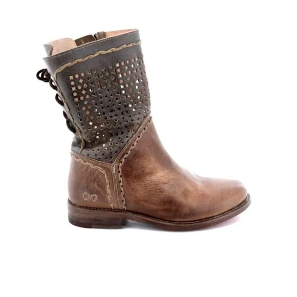 Bed Stu Tan Taupe Leather Cheshire Boots with Perforated Details Women’s Size 6