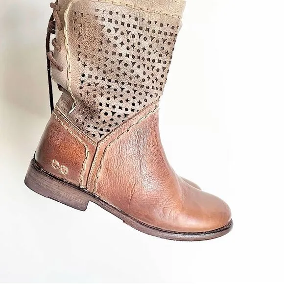 Bed Stu Tan Taupe Leather Cheshire Boots with Perforated Details Women’s Size 6