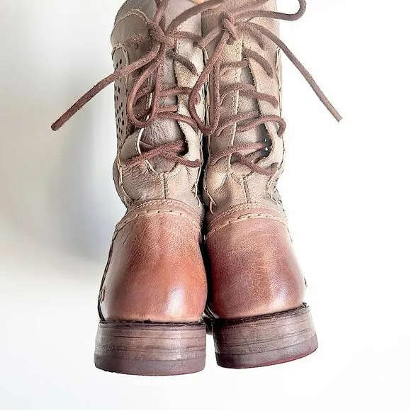 Bed Stu Tan Taupe Leather Cheshire Boots with Perforated Details Women’s Size 6