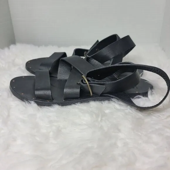 Beek By Two Birds Women's Size 8Strappy Black Sandals Ankle Straps Shoes