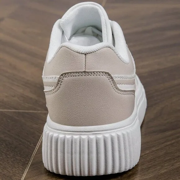 Beige Sporty Women's Casual Shoes Low-Top Flat Lace-Up Breathable Color Matching