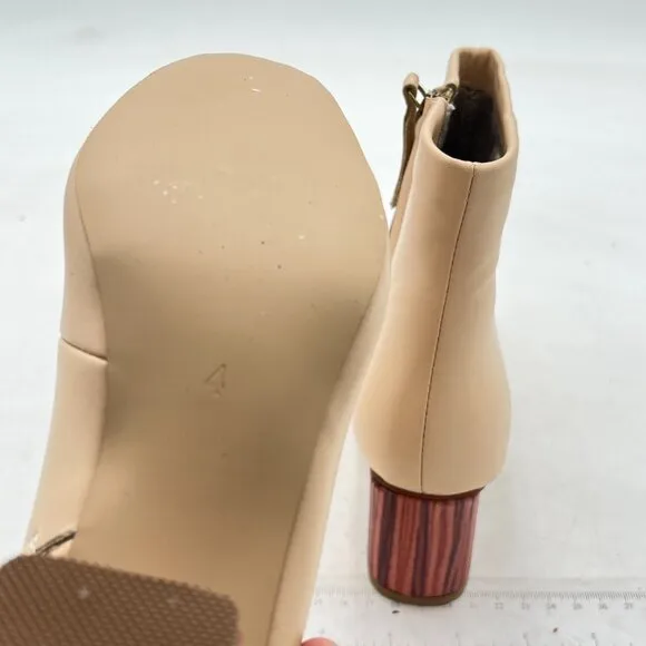 Beige Women Classic Round Toe Block Heel Elastic Side Zipper Ankle Booties