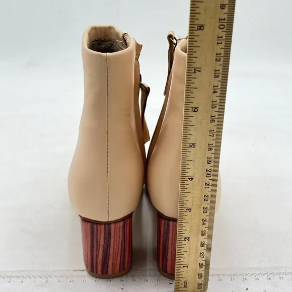 Beige Women Classic Round Toe Block Heel Elastic Side Zipper Ankle Booties