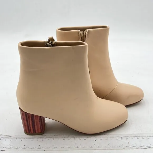Beige Women Classic Round Toe Block Heel Elastic Side Zipper Ankle Booties