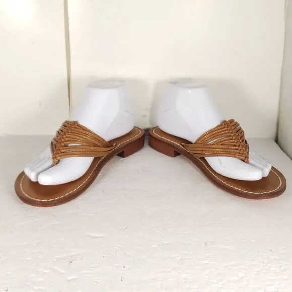 Bernardo Women's Talia US 7M Leather Brown Woven V-Toe Thong Sandals Shoes