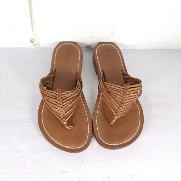 Bernardo Women's Talia US 7M Leather Brown Woven V-Toe Thong Sandals Shoes