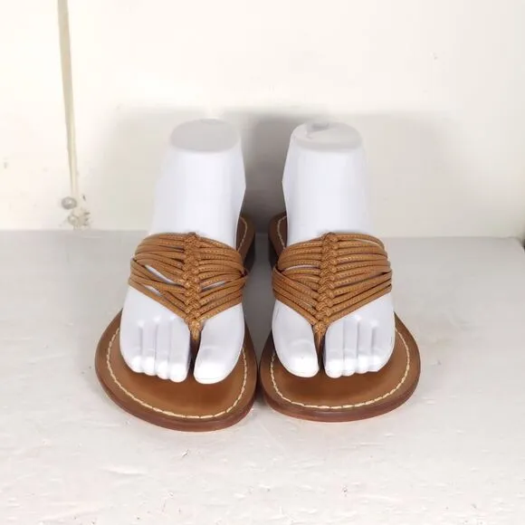 Bernardo Women's Talia US 7M Leather Brown Woven V-Toe Thong Sandals Shoes