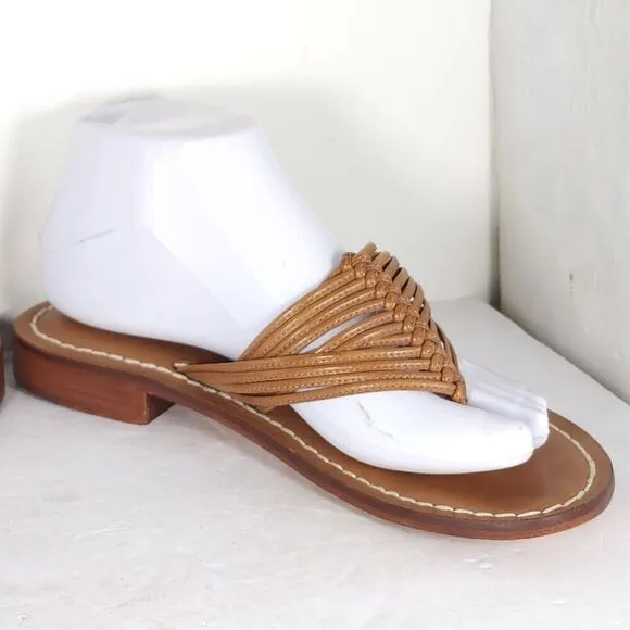 Bernardo Women's Talia US 7M Leather Brown Woven V-Toe Thong Sandals Shoes