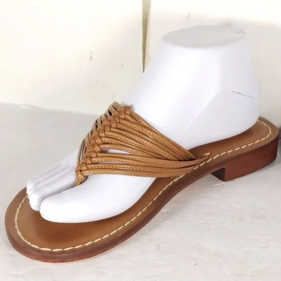 Bernardo Women's Talia US 7M Leather Brown Woven V-Toe Thong Sandals Shoes