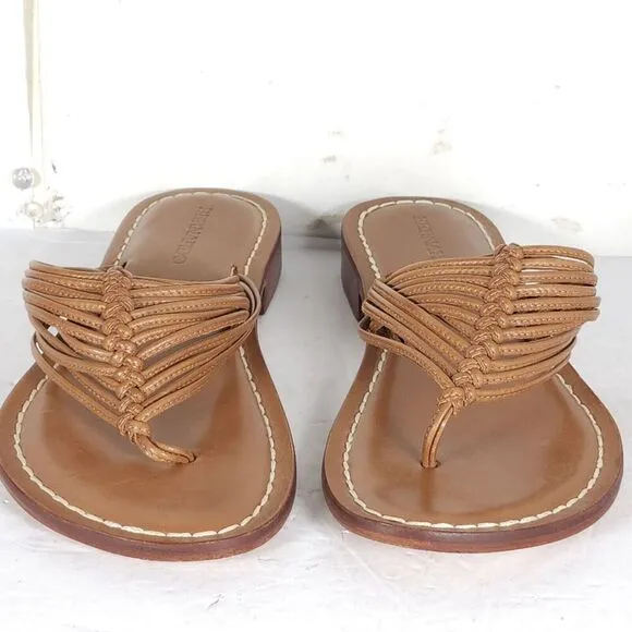 Bernardo Women's Talia US 7M Leather Brown Woven V-Toe Thong Sandals Shoes