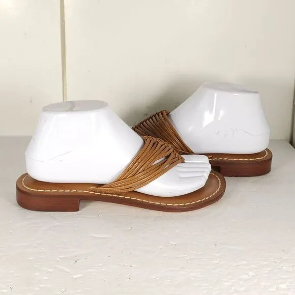 Bernardo Women's Talia US 7M Leather Brown Woven V-Toe Thong Sandals Shoes