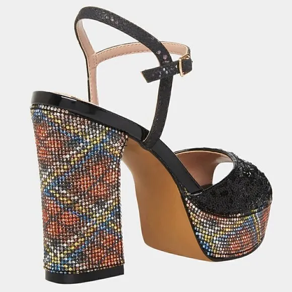 Betsey Johnson Alaia Shoes Plaid Print Platform Sandal NIB 7