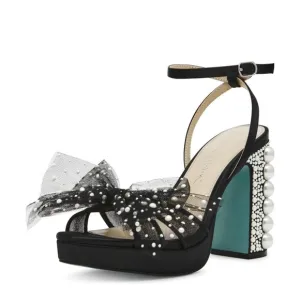 Betsey Johnson Lulu Platform Sandals Block Heel Bows PearlsWomens Size 9.5