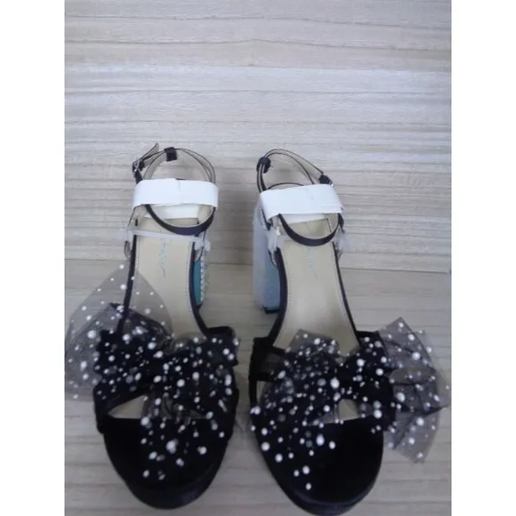 Betsey Johnson Lulu Platform Sandals Block Heel Bows PearlsWomens Size 9.5