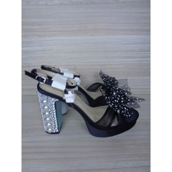 Betsey Johnson Lulu Platform Sandals Block Heel Bows PearlsWomens Size 9.5