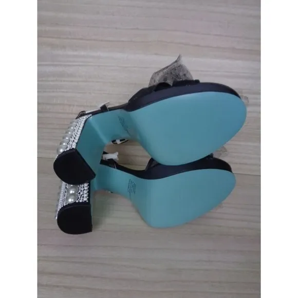 Betsey Johnson Lulu Platform Sandals Block Heel Bows PearlsWomens Size 9.5