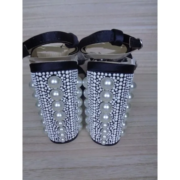 Betsey Johnson Lulu Platform Sandals Block Heel Bows PearlsWomens Size 9.5