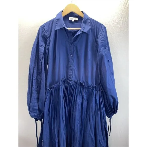 Bibhu Mohapatra Long Sleeve tiered Midi Shirt Dress Size 12 Navy Blue modern