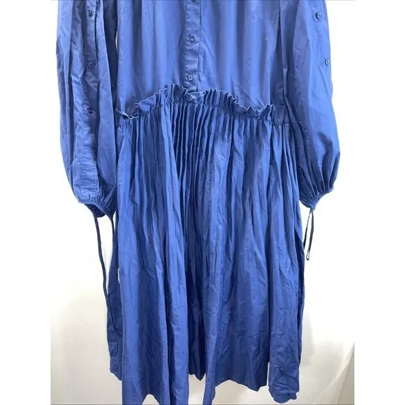 Bibhu Mohapatra Long Sleeve tiered Midi Shirt Dress Size 12 Navy Blue modern