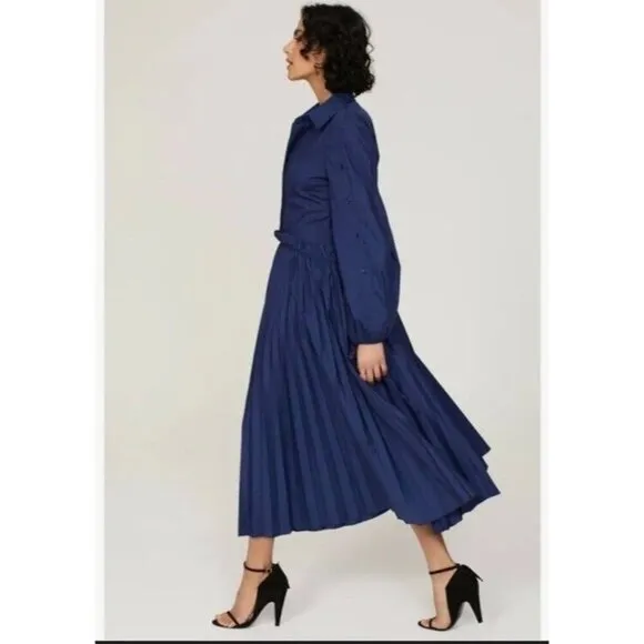 Bibhu Mohapatra Long Sleeve tiered Midi Shirt Dress Size 12 Navy Blue modern