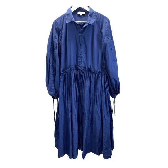 Bibhu Mohapatra Long Sleeve tiered Midi Shirt Dress Size 12 Navy Blue modern