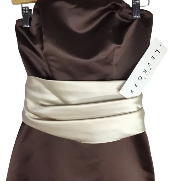 Bill Levkoff Modern Bridemaids Dress Satin Brown NEW