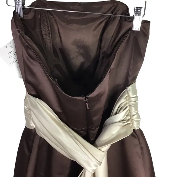 Bill Levkoff Modern Bridemaids Dress Satin Brown NEW
