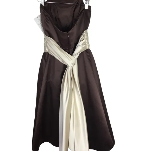 Bill Levkoff Modern Bridemaids Dress Satin Brown NEW