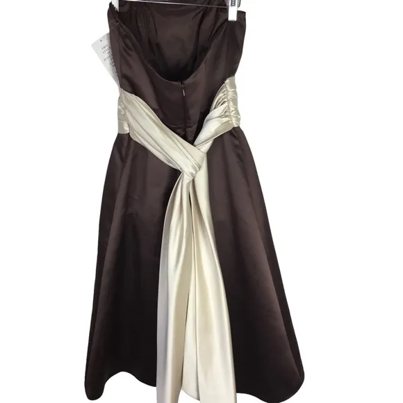 Bill Levkoff Modern Bridemaids Dress Satin Brown NEW
