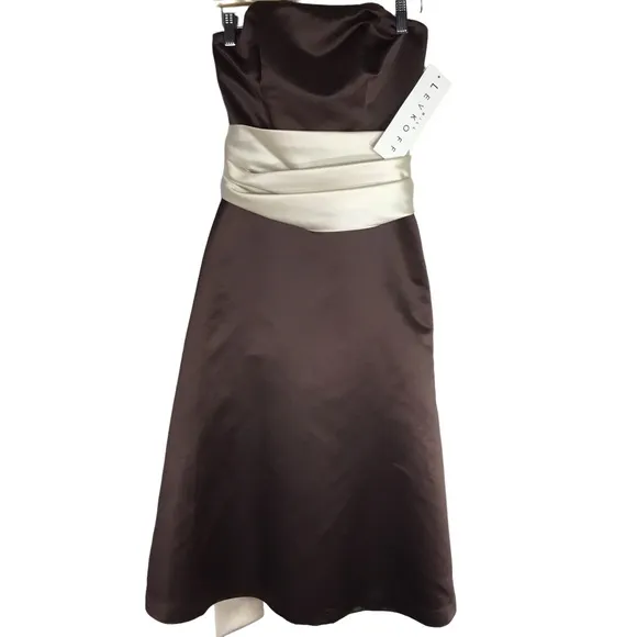 Bill Levkoff Modern Bridemaids Dress Satin Brown NEW