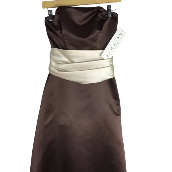 Bill Levkoff Modern Bridemaids Dress Satin Brown NEW