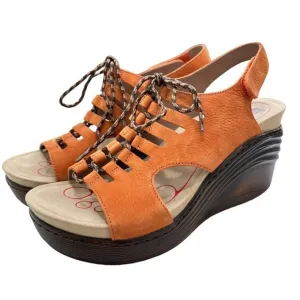 Bionica Women's Ghillie Sirus Wedge Leather Sandals Platform Sz 8 Rust Color NEW