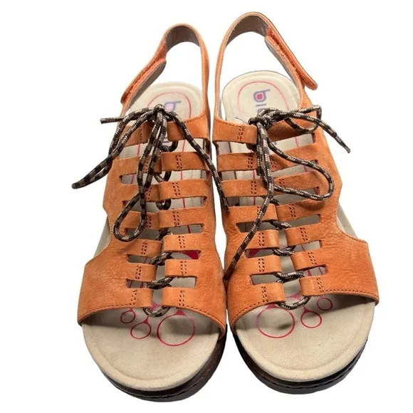 Bionica Women's Ghillie Sirus Wedge Leather Sandals Platform Sz 8 Rust Color NEW
