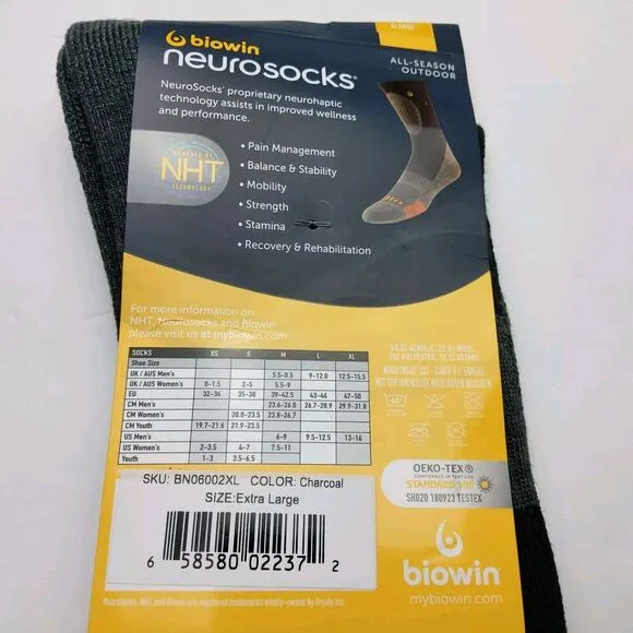 Biowin Neurosocks All Season Outdoor Wool Blend Crew Socks Size XL