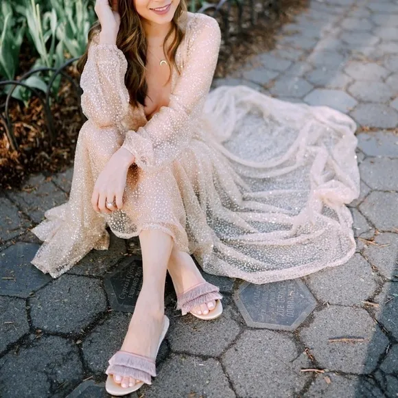 Birdies blush pink fringes slippers