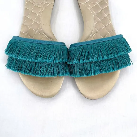 Birdies The Sparrow Fringe Sandals Blue Azure Turquoise Bridal Slippers Size 7
