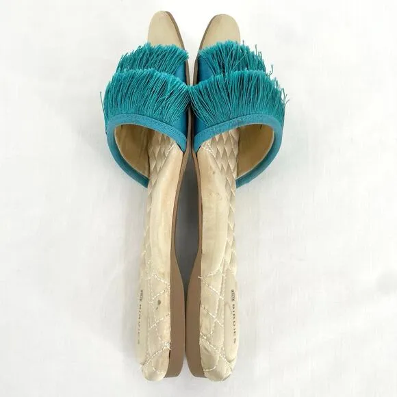 Birdies The Sparrow Fringe Sandals Blue Azure Turquoise Bridal Slippers Size 7