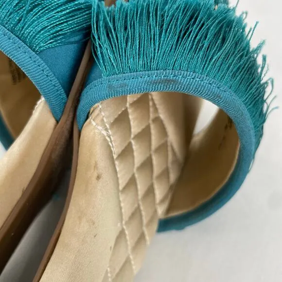 Birdies The Sparrow Fringe Sandals Blue Azure Turquoise Bridal Slippers Size 7