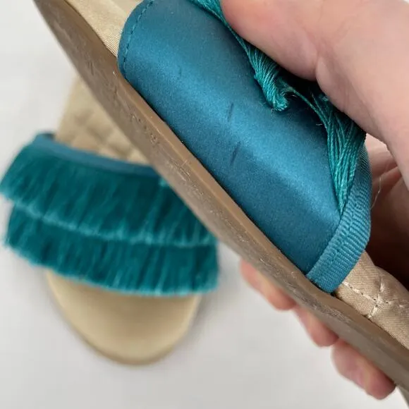 Birdies The Sparrow Fringe Sandals Blue Azure Turquoise Bridal Slippers Size 7