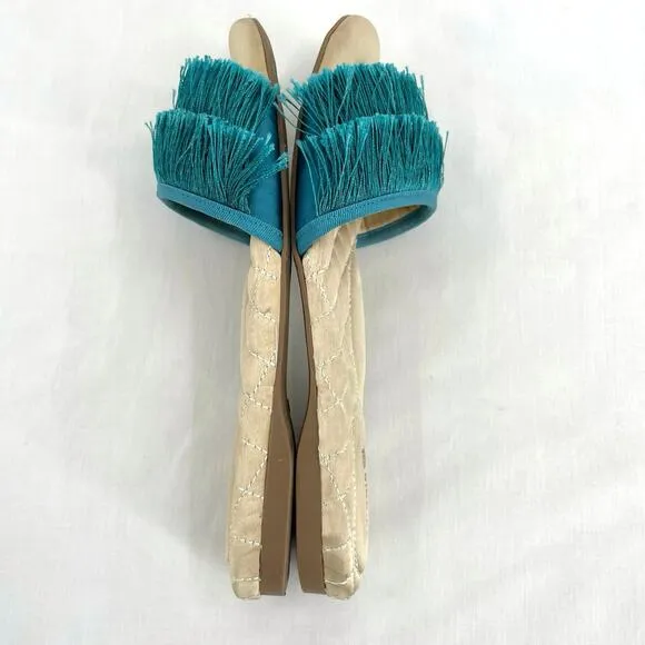 Birdies The Sparrow Fringe Sandals Blue Azure Turquoise Bridal Slippers Size 7