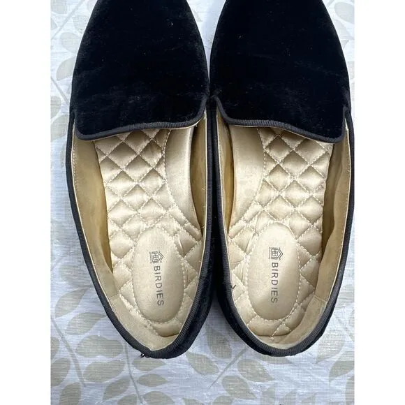 Birdies The Starling Black Velvet Flats Slippers Loafers Slip On Women's‎ Size 7