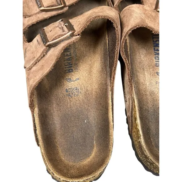Birkenstock Arizona Sandals 45 Mens 12 Brown Leather Slide Straps Buckle Shoes