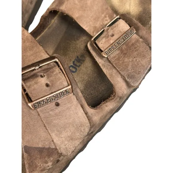 Birkenstock Arizona Sandals 45 Mens 12 Brown Leather Slide Straps Buckle Shoes