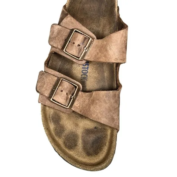 Birkenstock Arizona Sandals 45 Mens 12 Brown Leather Slide Straps Buckle Shoes