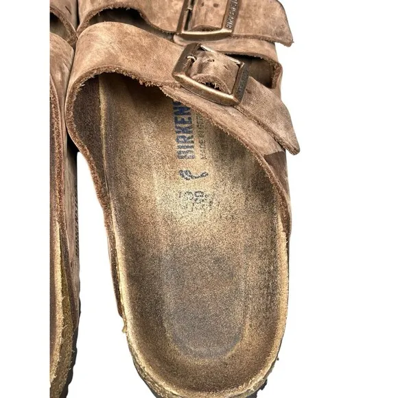 Birkenstock Arizona Sandals 45 Mens 12 Brown Leather Slide Straps Buckle Shoes