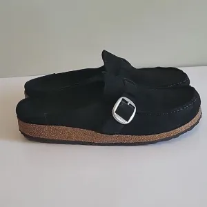 Birkenstock Buckley  Suede Black Buckled Mules Clogs EU 42 Regular Narrow Width