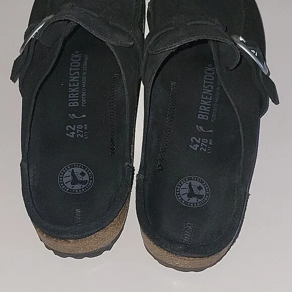 Birkenstock Buckley  Suede Black Buckled Mules Clogs EU 42 Regular Narrow Width