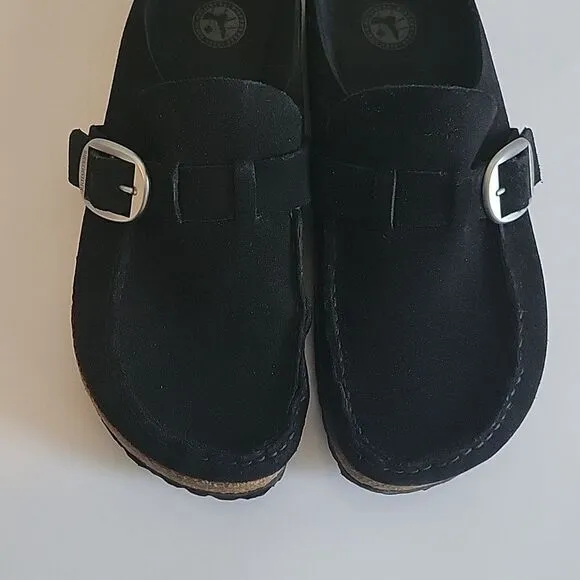 Birkenstock Buckley  Suede Black Buckled Mules Clogs EU 42 Regular Narrow Width