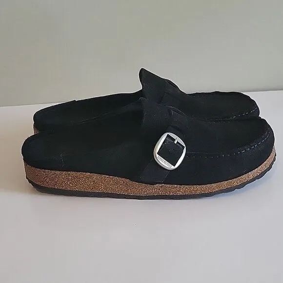 Birkenstock Buckley  Suede Black Buckled Mules Clogs EU 42 Regular Narrow Width