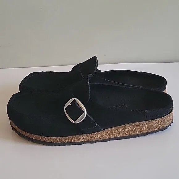 Birkenstock Buckley  Suede Black Buckled Mules Clogs EU 42 Regular Narrow Width